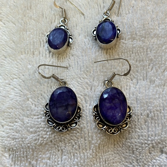 Sapphire, raw untreated, 925 Boho earrings I have 2 sizes - Picture 2 of 3